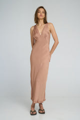 Elegant rose bisque slip dress with subtle frill by LILYA