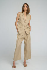 Sleeveless tailored sand vest by LILYA with lapels and buttons