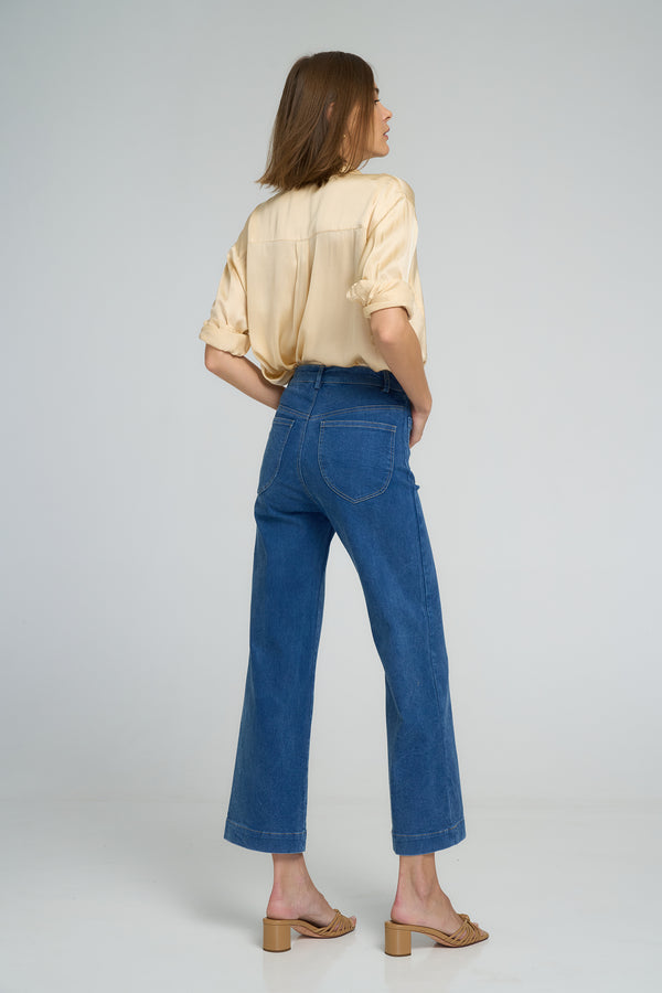 High-waisted wide-leg stretch denim jeans by LILYA Molly
