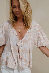 LILYA Olivienne Top in Chateau Stripe Sand front view