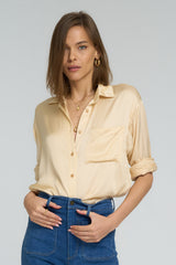 Roshi Shirt by LILYA in soft butter yellow with classic collar and button front