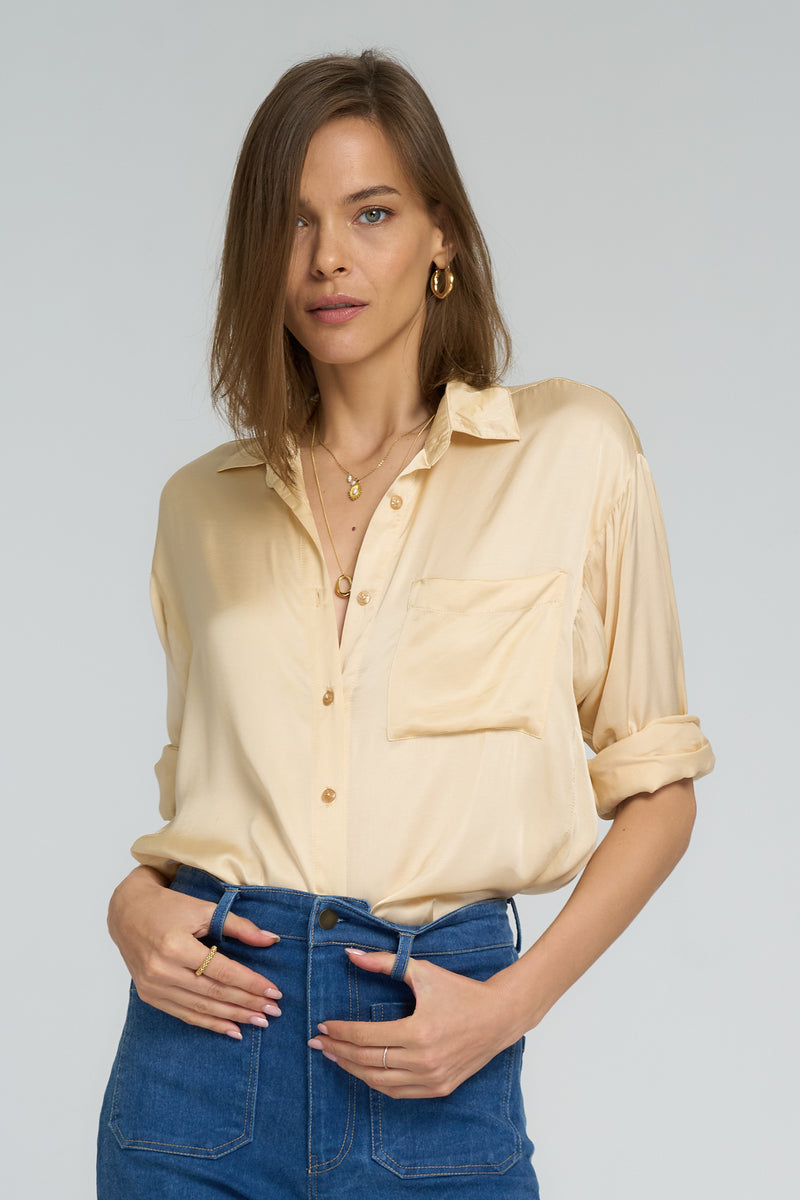 Roshi Shirt by LILYA in soft butter yellow with classic collar and button front