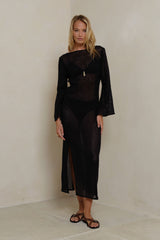 Front view of straight silhouette maxi dress