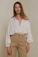LILYA Solace Shirt in Chateau Stripe Sand front view