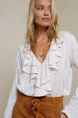 LILYA Grecian Top in Halcyon Stripe front view