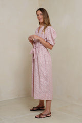 Linen blend midi dress designed for comfort and confident everyday wear