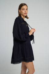 Relaxed fit patterned cotton mini dress with tiered skirt