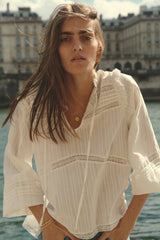 Close up of the Azalea Lace Top White by Lilya