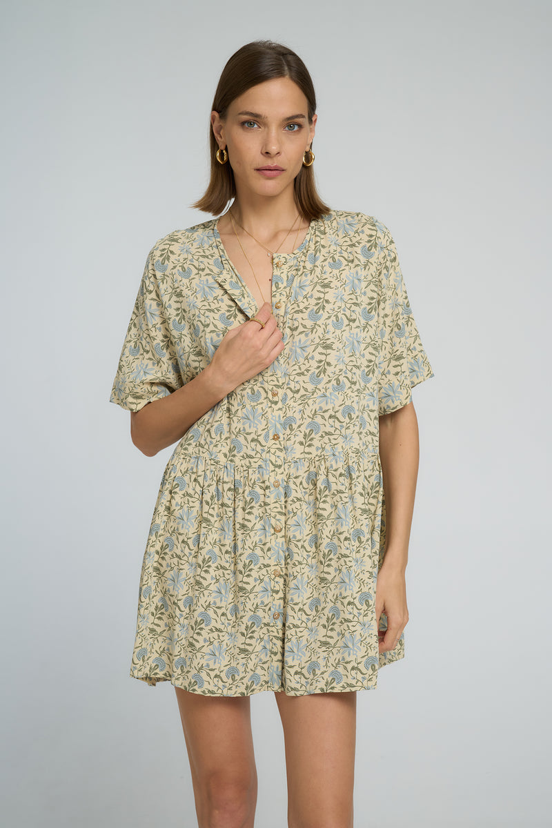Lauralee Dress showing relaxed fit and flowing sleeves