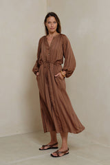 lilya brown shirt dress button through front relaxed fit