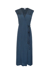 Blue patterned vintage dress on a white background