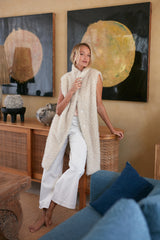 High-neck faux-fur vest with pockets