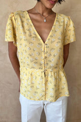 Monty Top in Yarrow Yellow with a flattering V-neckline and gently flared silhouette.