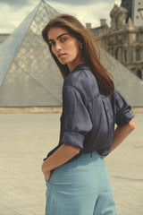 Back view of the Roshi Shirt Ocean Blue by Lilya