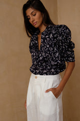 Lightweight floral shirt featuring subtle shoulder gathering 