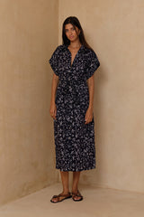 Bijou Floral Navy midi dress styled for everyday wear 