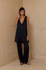 Silky satin dress styled for dinner and evening occasions 