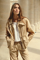 Close up of Utility Jacket in Sand by LILYA