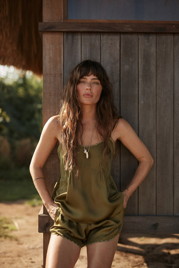 Moonflower Top in Olive front view