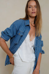 Versatile cotton jacket worn open over basics