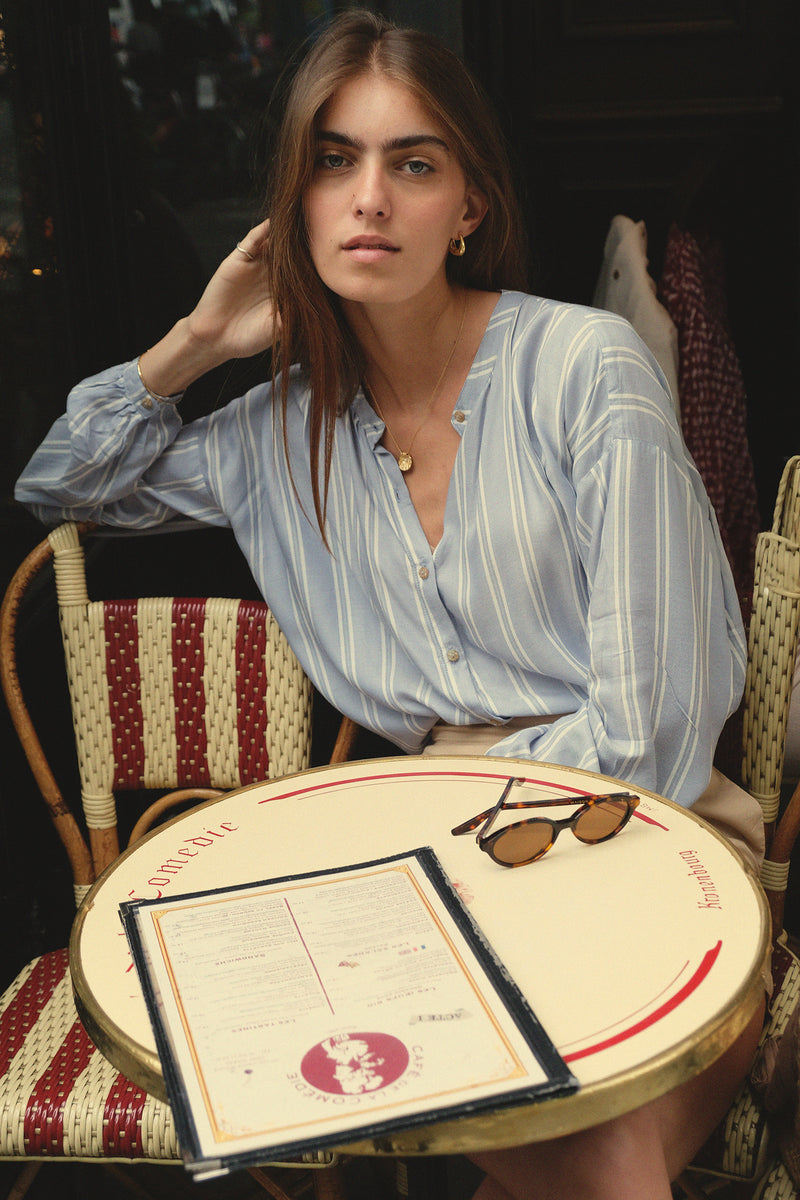 A close up of the Ginger Shirt Stripe by Lilya