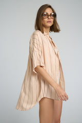 Georgie Shirt styled as a beach cover-up over swimwear