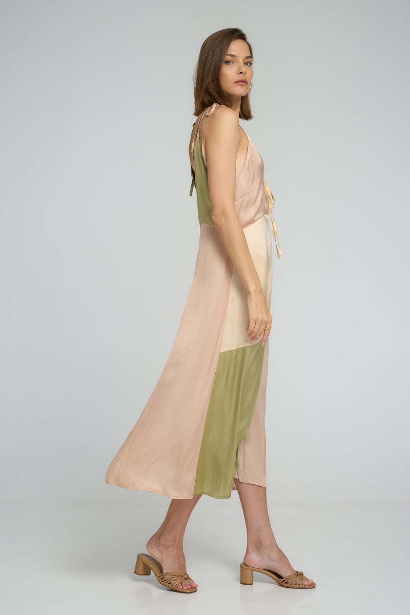 Midi-length dress with adjustable shoulder ties by LILYA