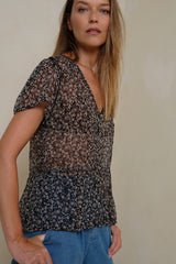feminine floral top styled with denim for everyday wear