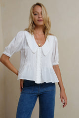 Gaia Lace Top in Ivory with Peter Pan collar