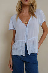 Monty embroidered top powder blue rayon voile blouse front view