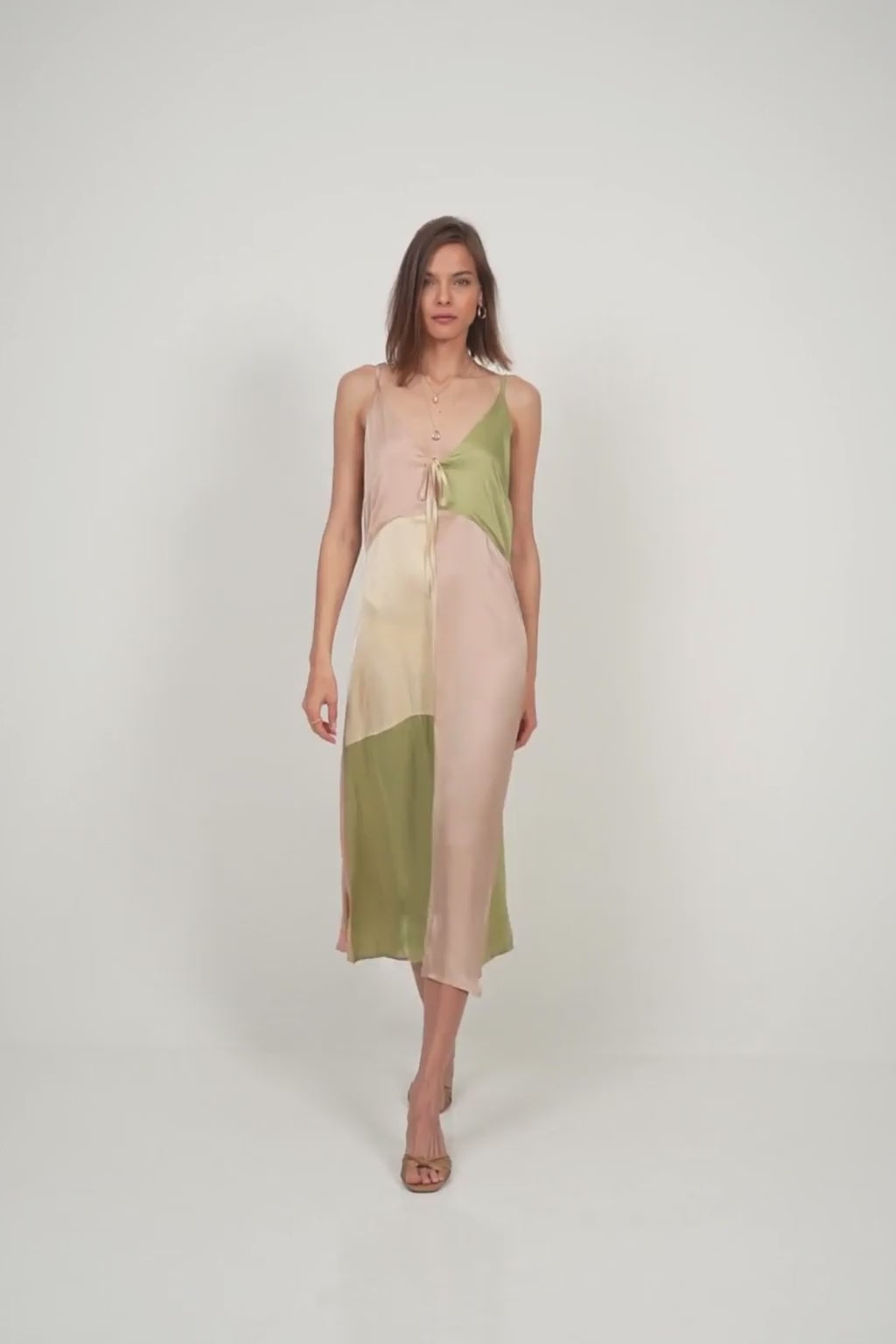 Soft pastel patchwork dress with tie front by LILYA