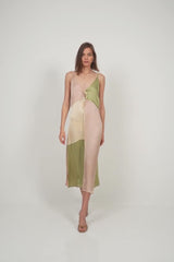 Soft pastel patchwork dress with tie front by LILYA