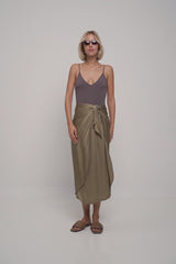 Martini Silk Wrap Skirt - Moss Green