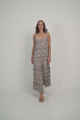 A Model in a Floral Layered Casual Maxi Dress