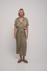 Martini Silk Wrap Skirt - Moss Green