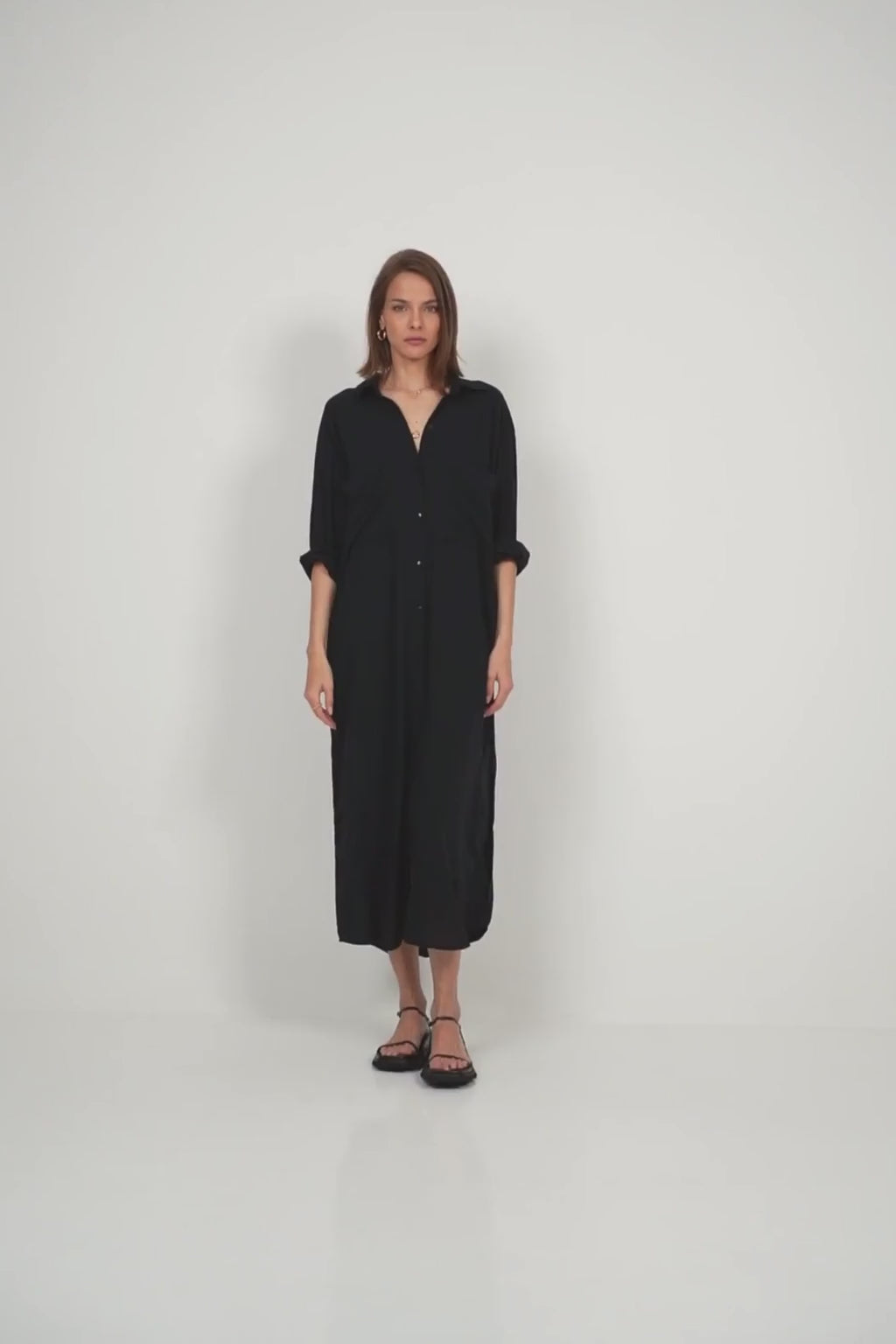 Black maxi rayon shirt dress by LILYA