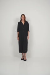 Black maxi rayon shirt dress by LILYA
