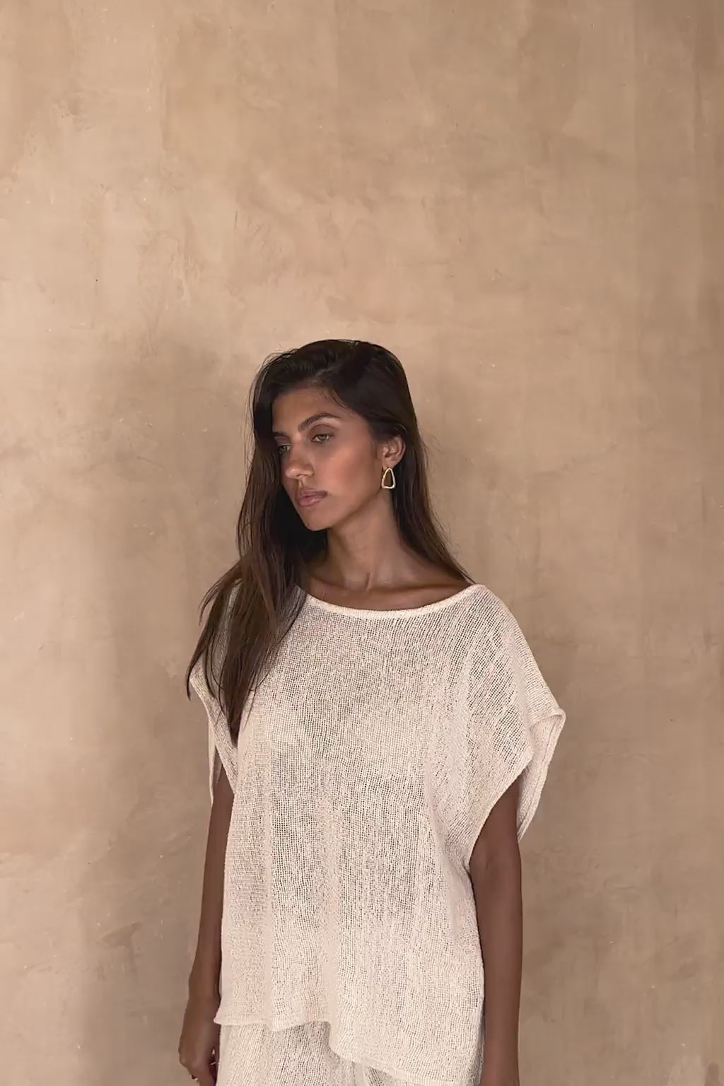Relaxed boxy cotton mesh tank with batwing sleeves