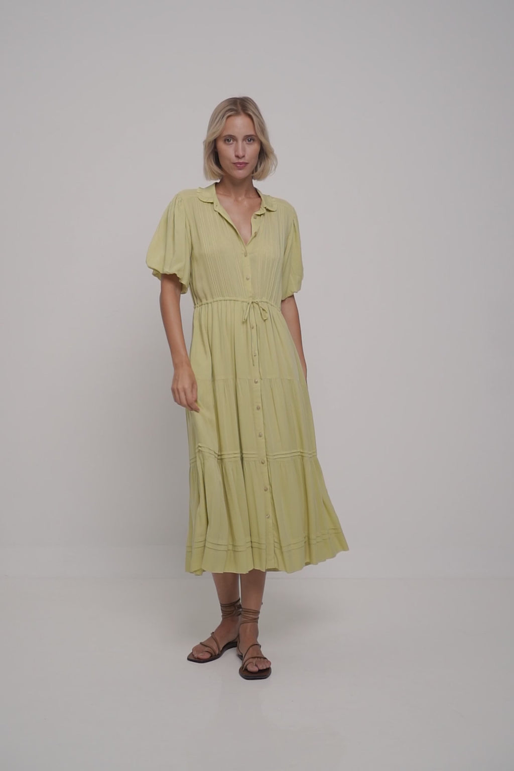 A yellow summer cotton midi dress