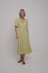 A yellow summer cotton midi dress