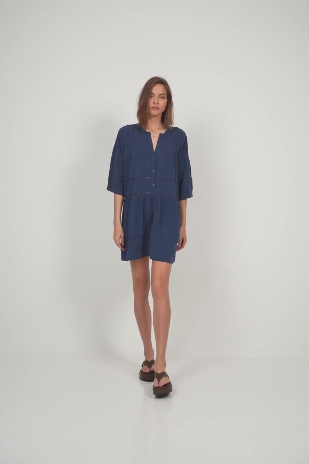 Easy wear ocean blue mini dress with lace trim detail
