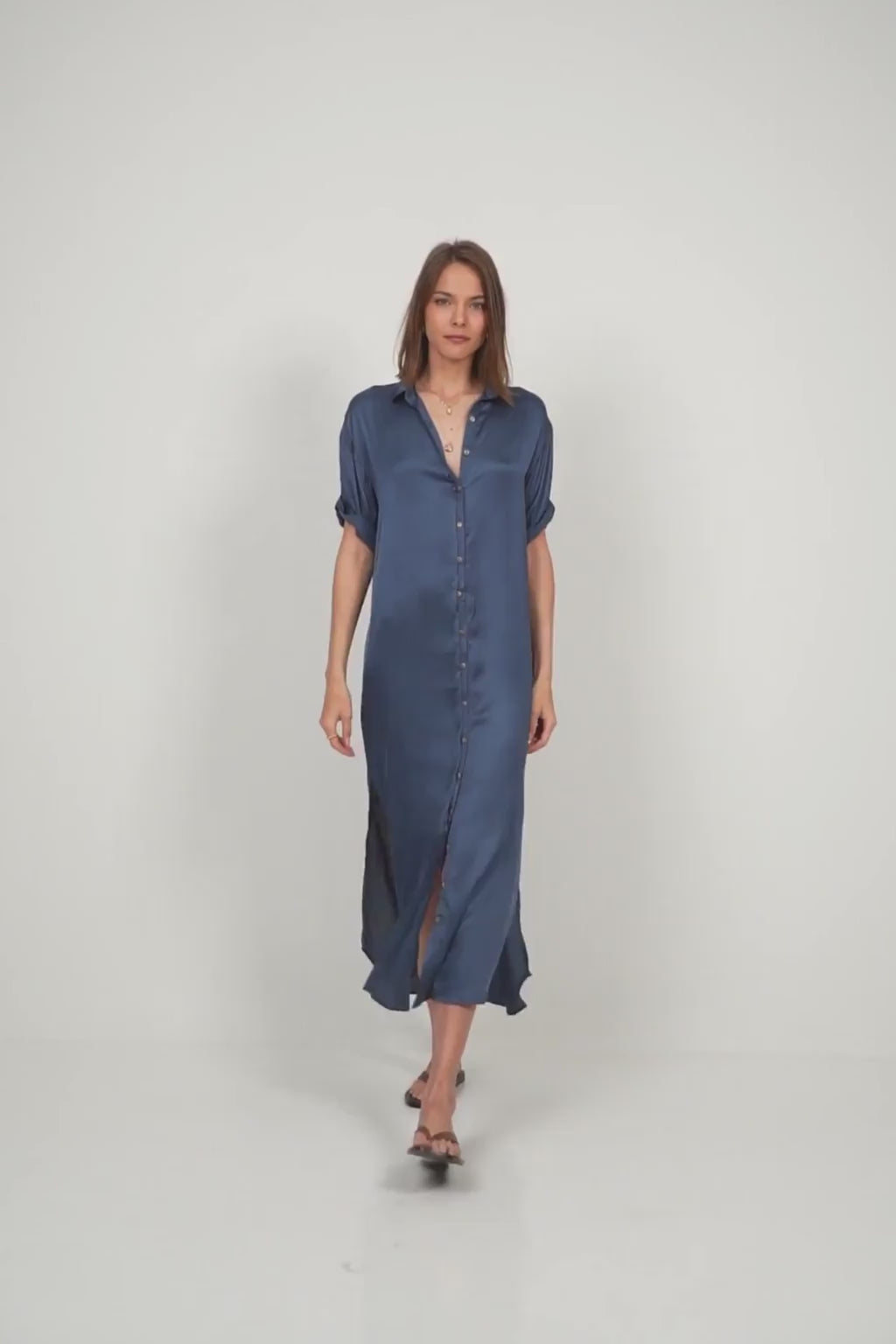 Close up of blue maxi dress 