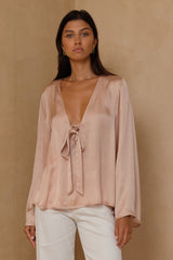 Satin viscose blouse with flared sleeves styled for effortless everyday dressing
