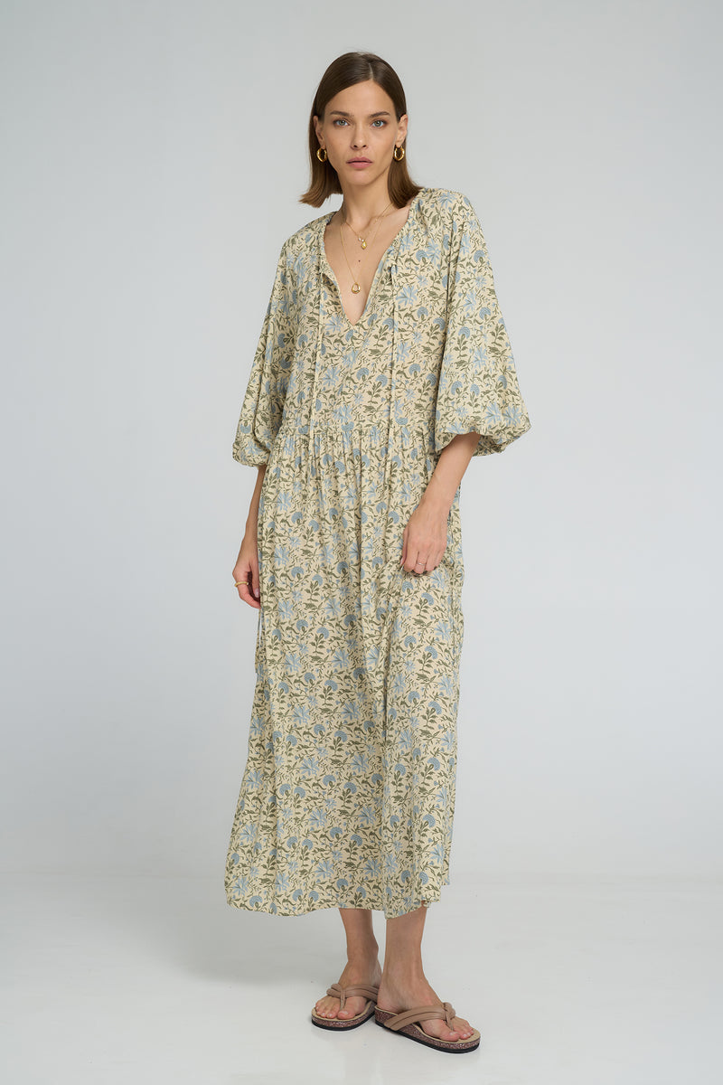 Breezy rayon maxi dress in feminine floral print, perfect for beachside escapes