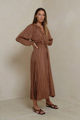 long sleeve shirt dress styled with sleeves pushed up