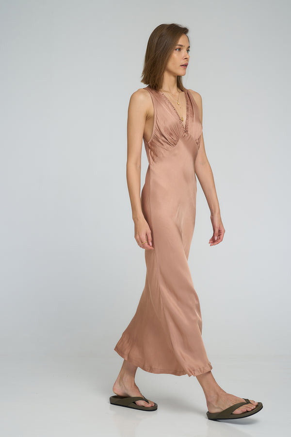 Silky bias cut long-line slip dress by LILYA Feather