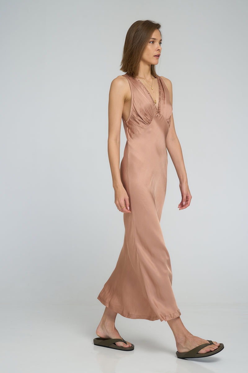 Silky bias cut long-line slip dress by LILYA Feather