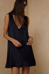 Lightweight satin dress with fluid movement and relaxed fit 