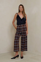 7⁄8 length plaid pants styled for everyday wear