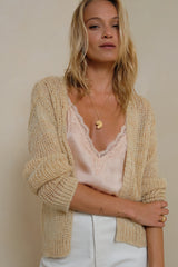 Neutral Sand Mix knit cardigan for women